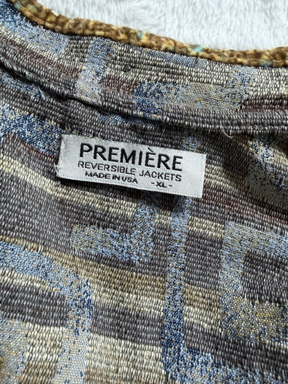 Première Reversible Jacket Green Gold Metallic Abstract Geometric Art To Wear XL - Picture 3 of 14